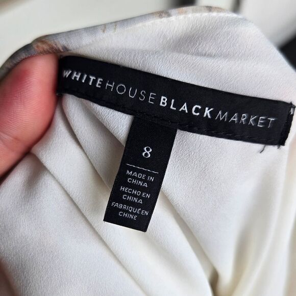 White House Black Market Long Sleeve Geo Boho Dress White Brown Sz 8 Shimmery - Picture 10 of 10